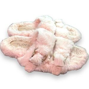 PINK FUZZY J SLIDES SANDLE SLIPPER